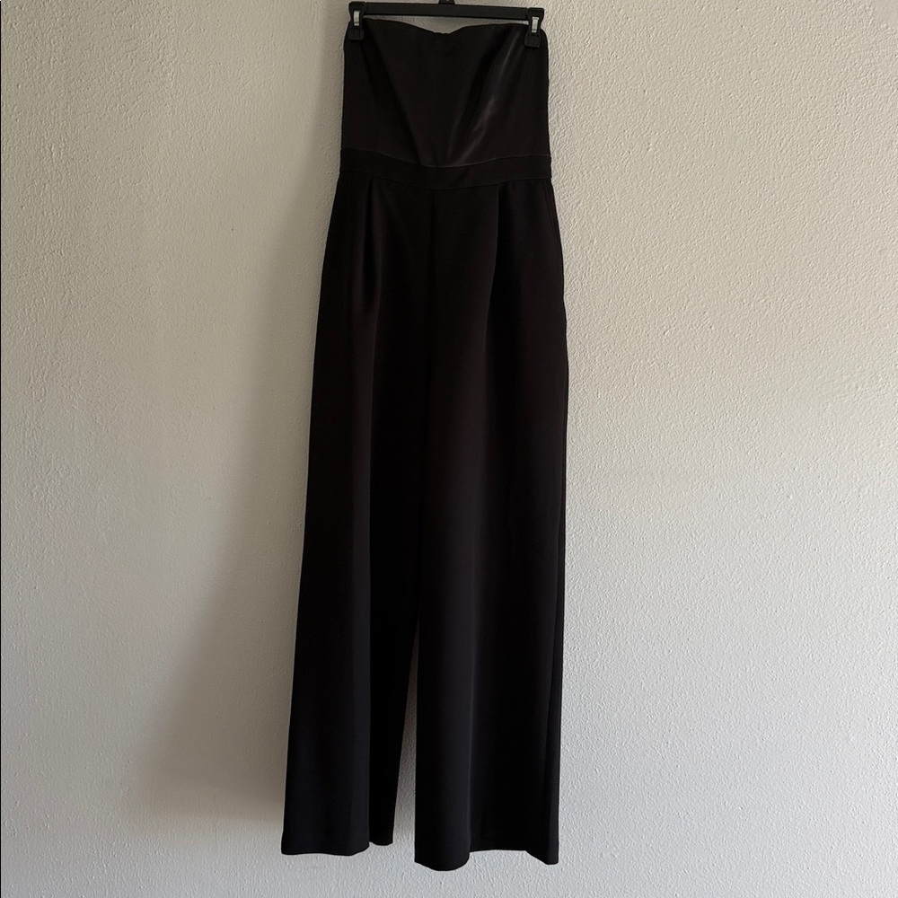GAP Strapless Mixed Media Jumpsuit Formal Black - Picture 3 of 3